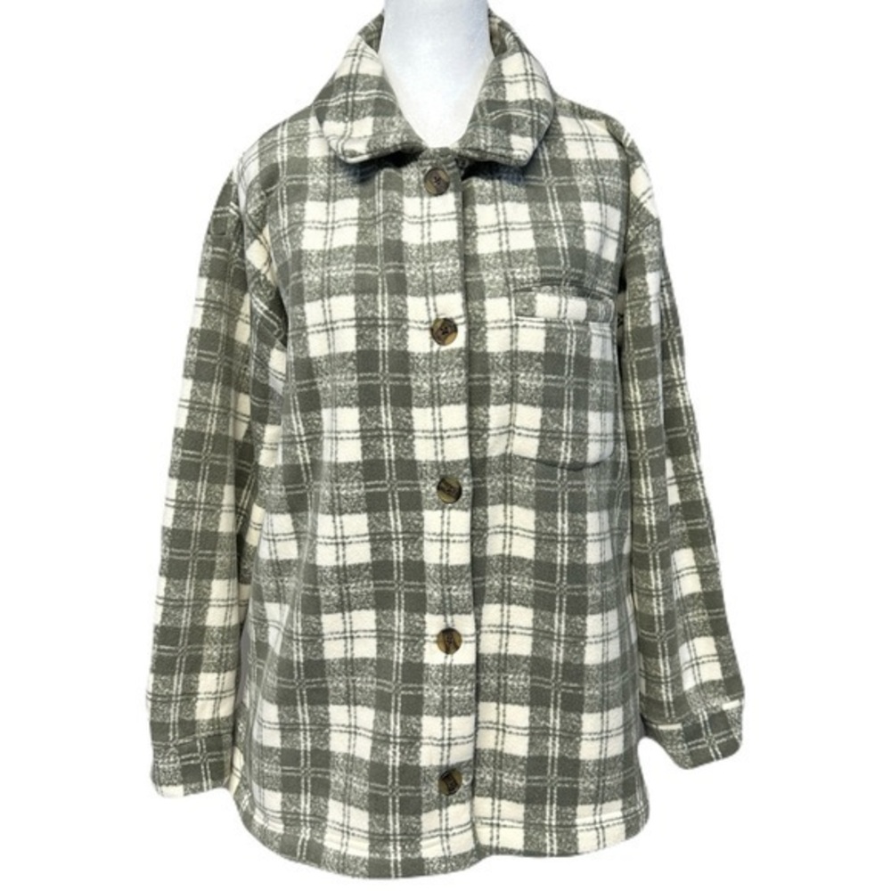 Cuddl Duds Women's Sz M Fleecewear Bonded Sherpa Button-Front Shacket Gray Ivory